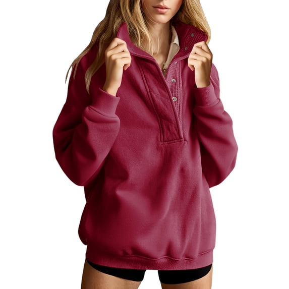 Neewe Women's Oversized Sweatshirts Casual Long Sleeve Fall Lightweight Sweatshirts Button Loose Pullover Tops