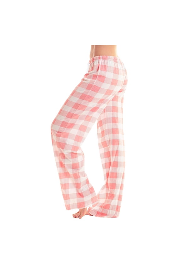 Women's Plaid Pajama Pants Drawstring Elastic Waist Wide Leg Teddy Pj Bottoms Lounge Pants