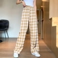 thumbnail image 1 of Neewe Women's Plaid Stretchy Wide Leg Palazzo Lounge Pants Casual Comfy High Waist Palazzo Pants, 1 of 9