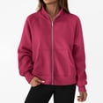 thumbnail image 1 of Neewe Women's Plain Casual Long Sleeve Lapel Zipper Sweatshirt Loose Jackets Tops With Pocket Daily, 1 of 8