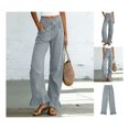 thumbnail image 1 of Neewe Women's Plain Cotton Linen Wide Leg Pants with Ruffle Hem Drawstring Elastic Waist and Pockets for Casual Daily Wear, 1 of 5