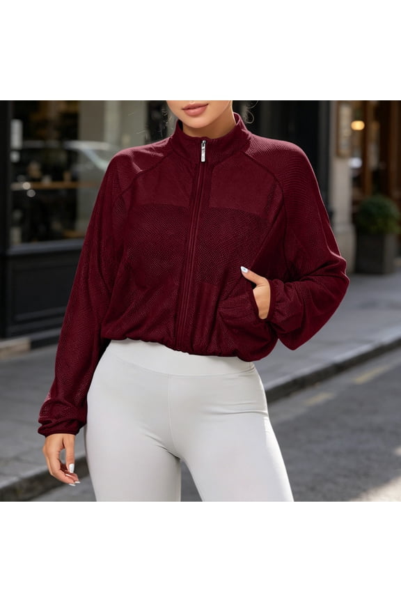 Women's Plain Lightweight Athletic Jacket Winter Long-Sleeved Sports Mesh Cardigan With Zipper Pockets
