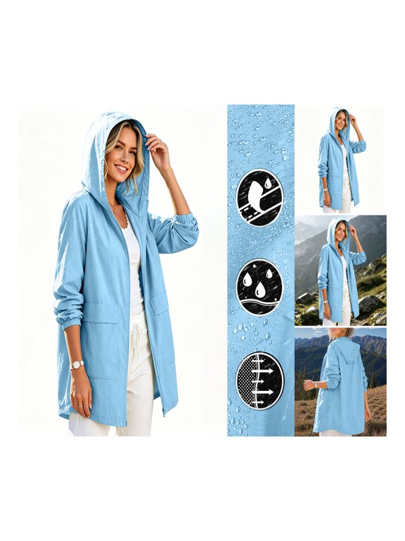 Women's Plain Polyester Spandex Hooded Softshell Windbreaker with Pockets for Outdoor Hiking Camping and Daily Wear