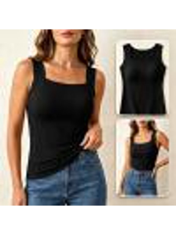 Women's Plain Sleeveless Tank Top with Chest Cushion Soft Stretch Polyamide Elastane S to XXXXXXL for Daily Casual Home and Sleep Wear