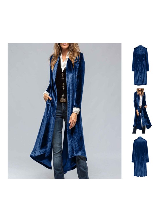 Women's Plain Velvet Open Front Long Cardigan with Pockets for Party and Evening Wear Elegant Soft Comfortable