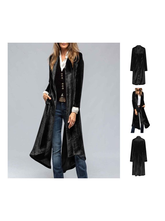 Women's Plain Velvet Open Front Long Cardigan with Pockets for Party and Evening Wear Elegant Soft Comfortable
