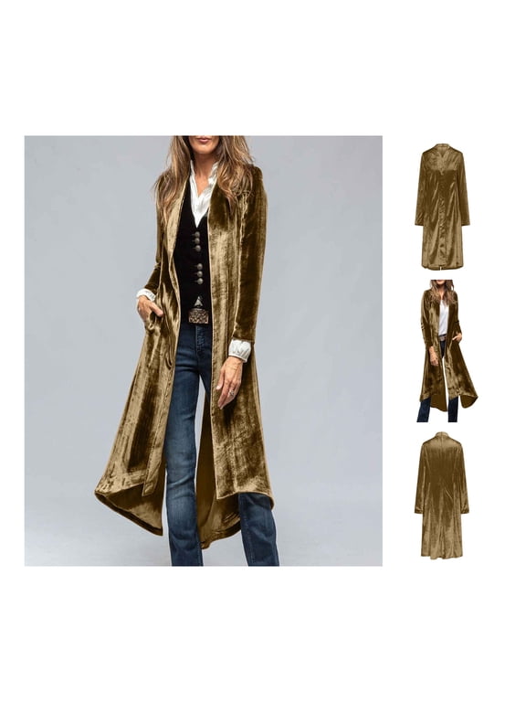 Women's Plain Velvet Open Front Long Cardigan with Pockets for Party and Evening Wear Elegant Soft Comfortable