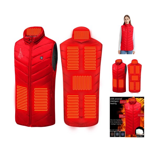 Neewe Women's Plus Size Plain Heated Vest with Christmas Tree Print and 9 Heating Zones for Winter Outdoor Wear and Daily Use