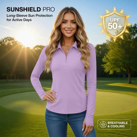 Neewe Women's Quarter Zip Pullover with Pockets Long Sleeve Golf Tennis Shirts UPF 50 Sun Protection Workout Athletic Tops