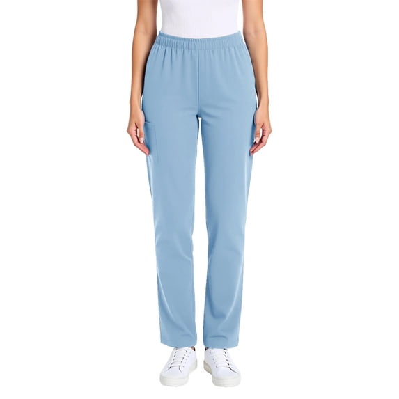 Neewe Women's Scrub Pants Straight Leg Workwear Elastic Waist Cargo Bottoms with Side Pockets and Drawstring