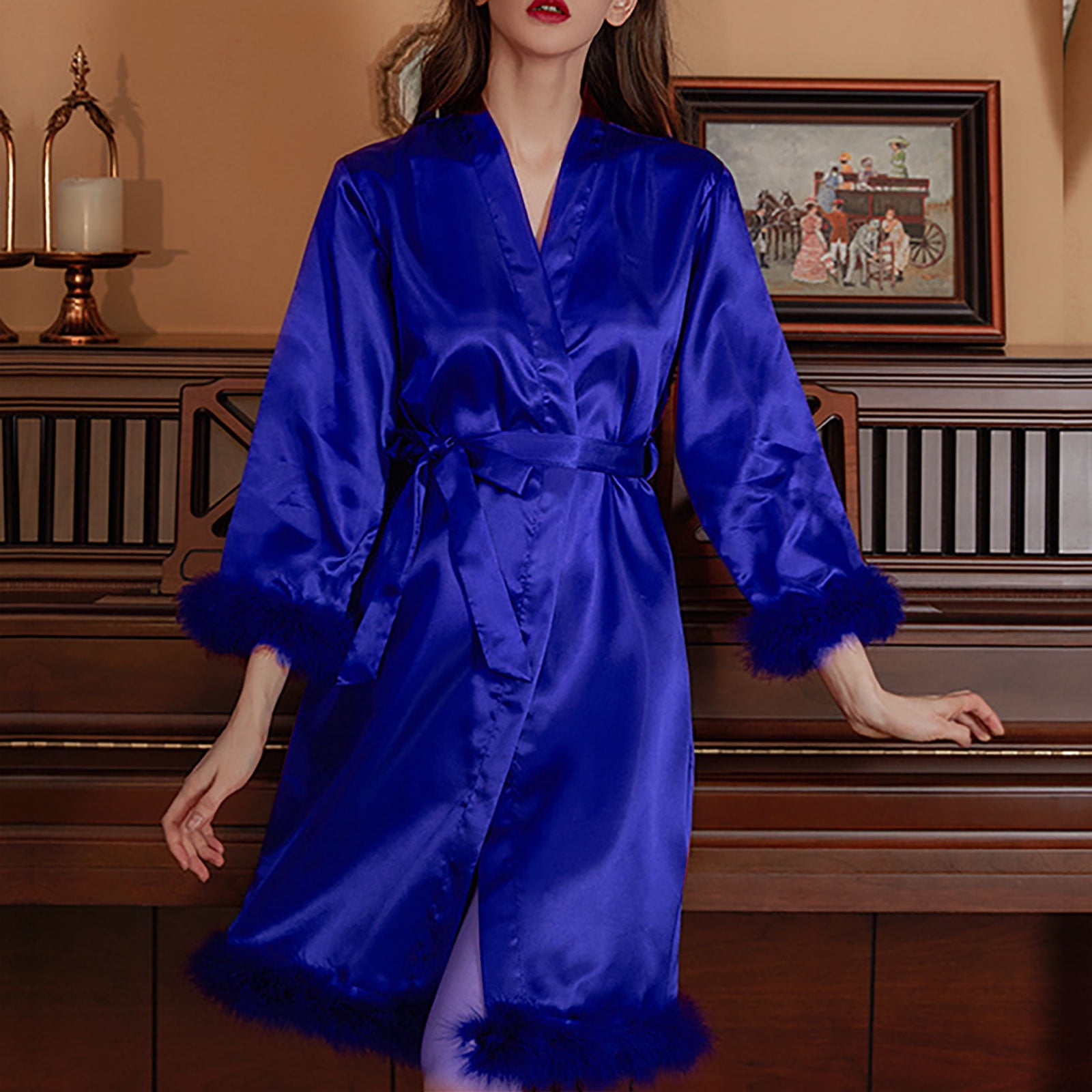 Neewe Women's Short Kimono Robes Bride and Bridesmaid Satin Bathrobe ...