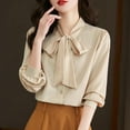 thumbnail image 1 of Neewe Women's Silk Blouse Long Sleeve Bow Tie Neck Button Down Shirts Casual Office Work Blouse Tops, 1 of 3