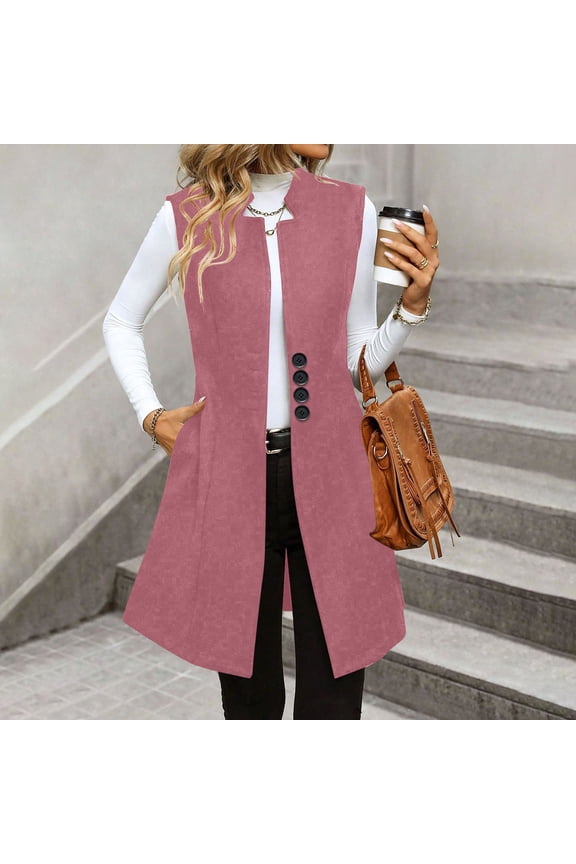 Women's Sleeveless Vest Blazer Fully Lined Spring Fall Casual Open Front Work Office Tops Jacket Pockets Woolen Suit