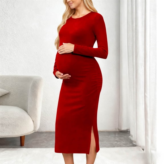 Neewe Women's Split Maternity Dress Long Sleeve Fall Winter Clothes