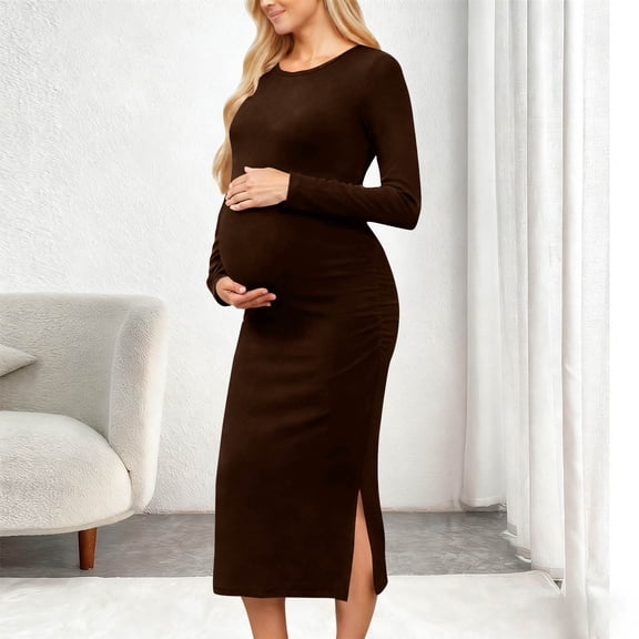 Neewe Women's Split Maternity Dress Long Sleeve Fall Winter Clothes