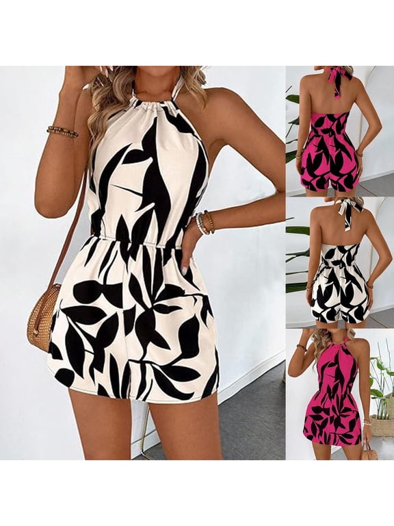 Women's Summer Casual Rompers Sleeveless Loose Shorts Jumpsuits 2026 Beach Vacation Outfits-Beige M