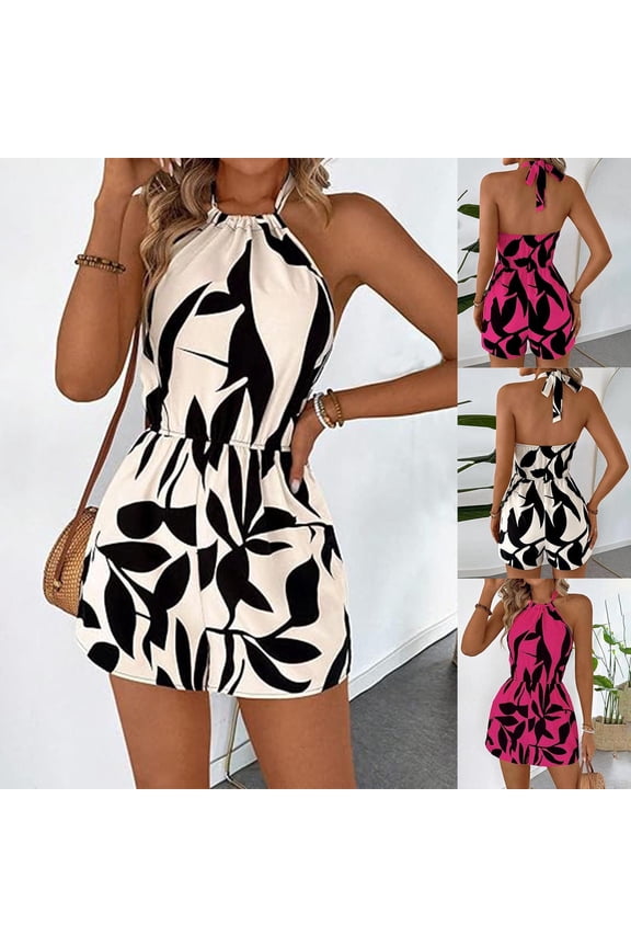 Women's Summer Casual Rompers Sleeveless Loose Shorts Jumpsuits 2026 Beach Vacation Outfits-Hot Pink M