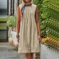 thumbnail image 1 of Neewe Women's Summer Cotton Linen Midi Dress Loose Casual Plain Round Neck Strap Short Pleated Tunic Waist Dresses Daily, 1 of 8