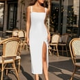 thumbnail image 1 of Neewe Women's Summer Maxi Dress Casual Plain Off Shoulder Spaghetti Strap Split Hem Long Dresses, 1 of 8