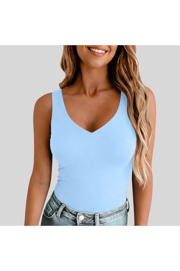 Women's Summer Plain V Neck Tank Tops Summer Slim Fit Basic Sleeveless Shirts Comfy Trendy Going Out Tops