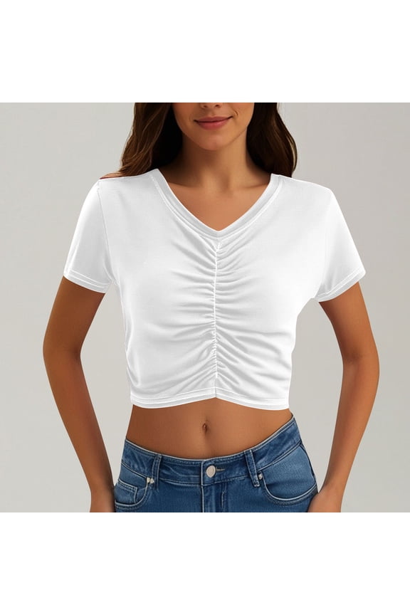 Women's Summer Tank Tops V-Neck Going Out Crop Top Plain Slim Fitted Workout Tops