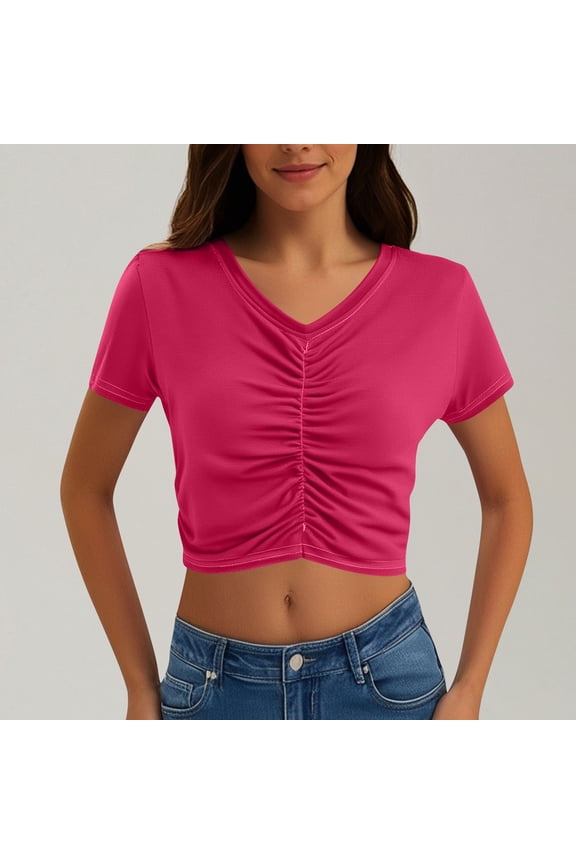 Women's Summer Tank Tops V-Neck Going Out Crop Top Plain Slim Fitted Workout Tops