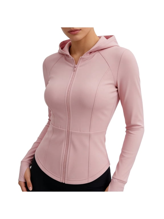 Women's Summer Workout Jacket Lightweight Zip Up Yoga Jacket Cropped Athletic Slim Fit Tops