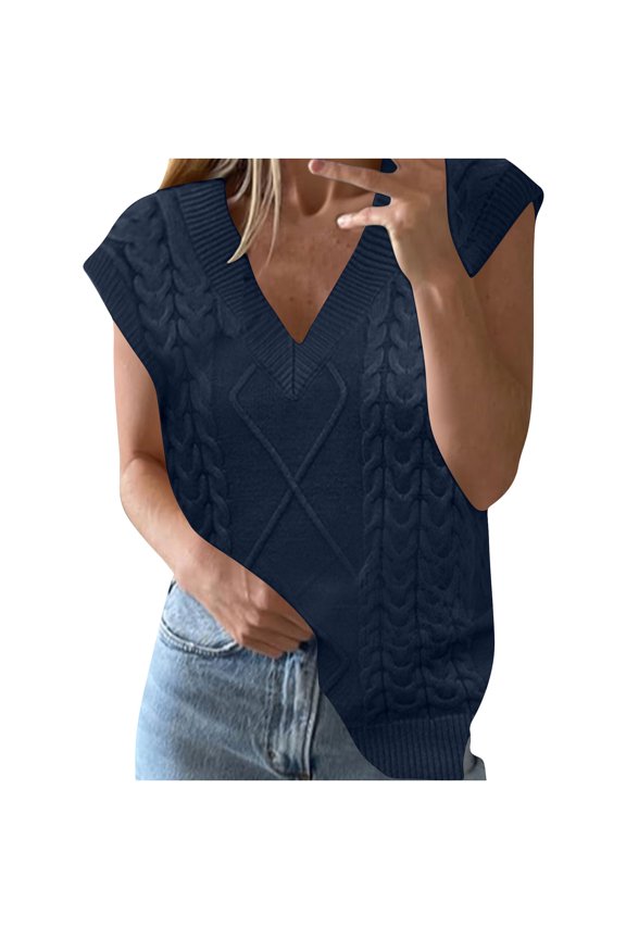 Women’s Sweater Vest V Neck JK Uniform Kint Vests Solid Classic Sleeveless Pullover Sweaters Tops