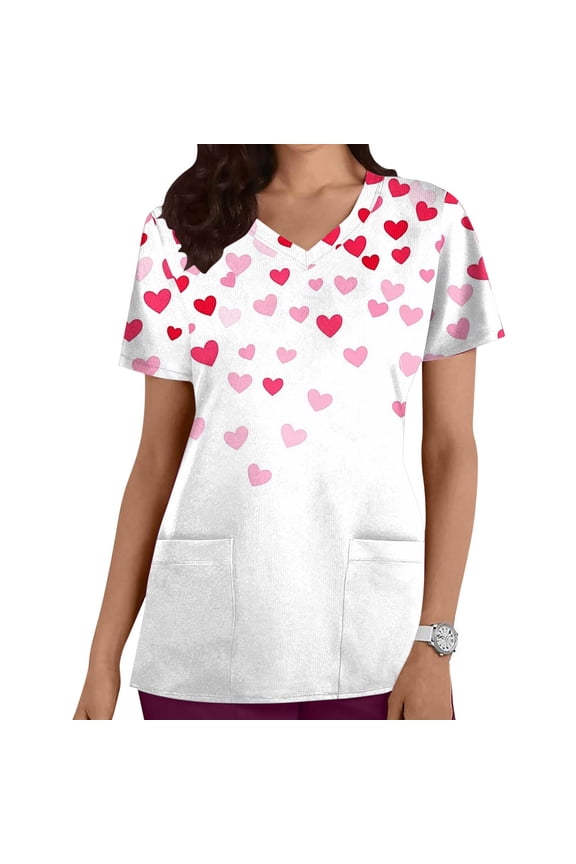 Women's T Shirts Summer Tops Simple Heart Graphic Shirts Short Sleeve Vacation Casual Blouse Tee