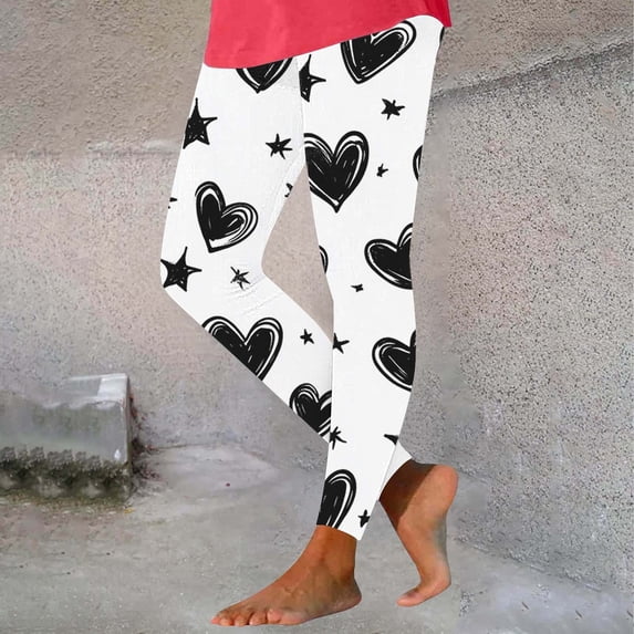 Neewe Women's Thick High Waist Yoga Pants,Heart Printed Tummy Control Workout Running Yoga Leggings for Women