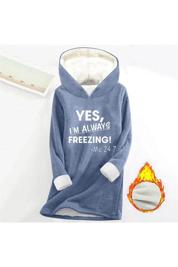 Women's Thickening Long Fleece Sweatshirt String Hoodie Dress Pullover Plus Size Fall Winter