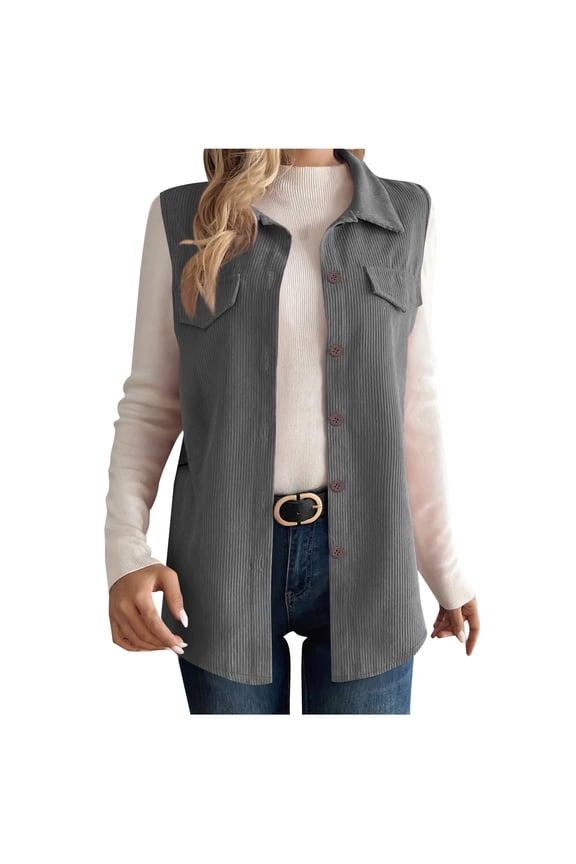 Women's Vest Corduroy Tweed Work Wear Slim Fit Waistcoat Lady Sleeveless Jacket
