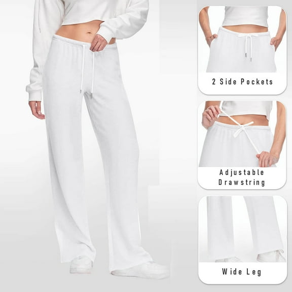 Neewe Women's Wide Leg Sweatpants Straight Leg Lowrise Sweat Pants Drawstring Elastic Low Waist Pants with Pockets
