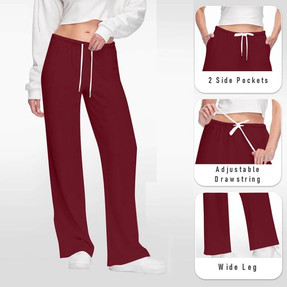 Neewe Women's Wide Leg Sweatpants Straight Leg Lowrise Sweat Pants Drawstring Elastic Low Waist Pants with Pockets