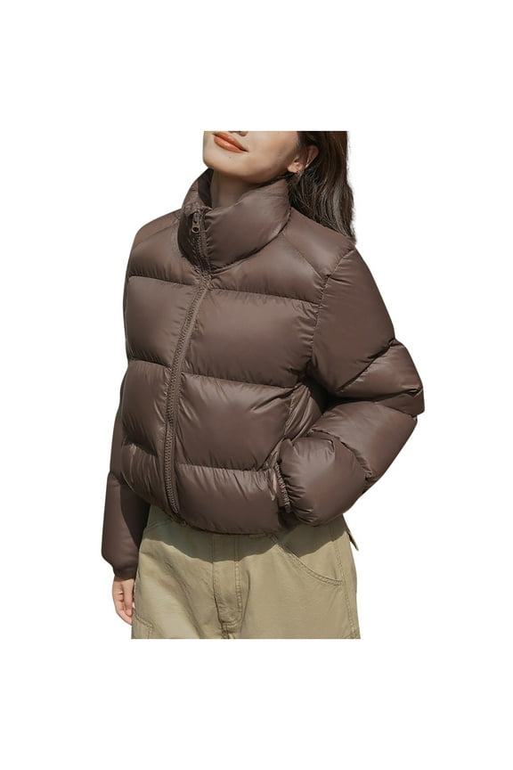 Women’s Winter Cropped Jacket Coat Casual Long Sleeve Zip Down Jackets Outerwear