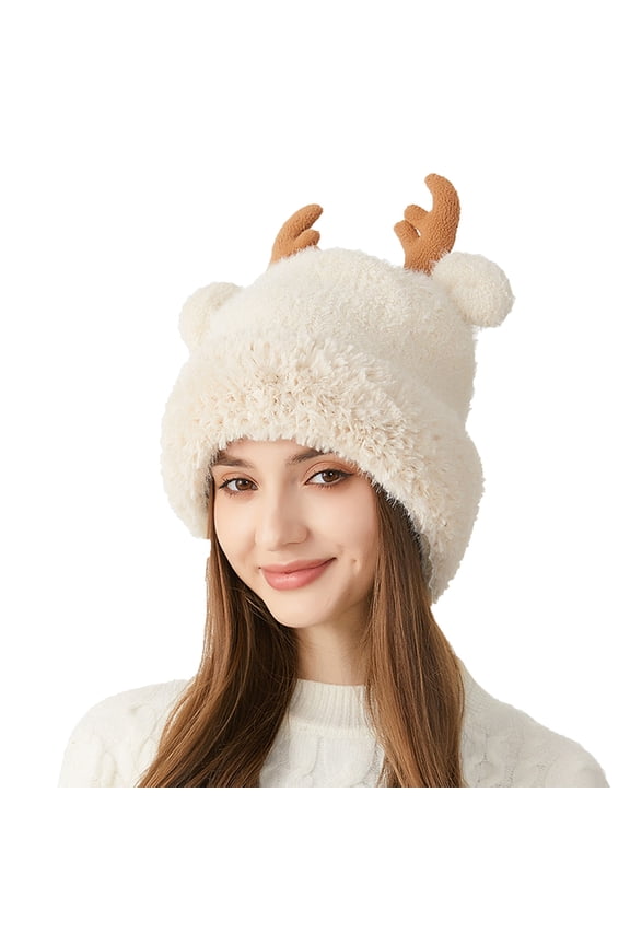 Women's Winter Cute Knitted Deer Antler Trapper Hat Fluffy Warm Thick Ski Outdoor Beanie Cap with Earflap 2026