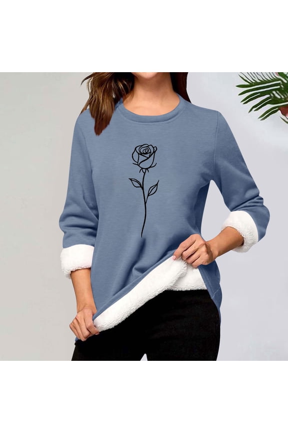 Women's Winter Warm Sherpa Lined Fleece Crewneck Sweatshirt Pullover Loungewear Tunic Tops