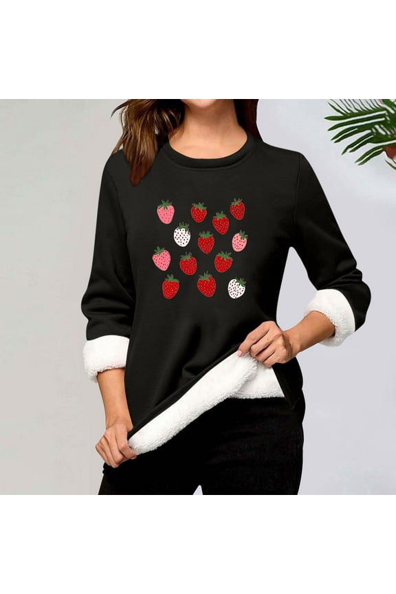 Women's Winter Warm Sherpa Lined Fleece Crewneck Sweatshirt Pullover Loungewear Tunic Tops