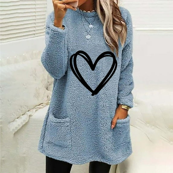 Neewe Women's Winter Warm Sherpa Lined Fleece Crewneck Sweatshirt Pullover Loungewear Tunic Tops