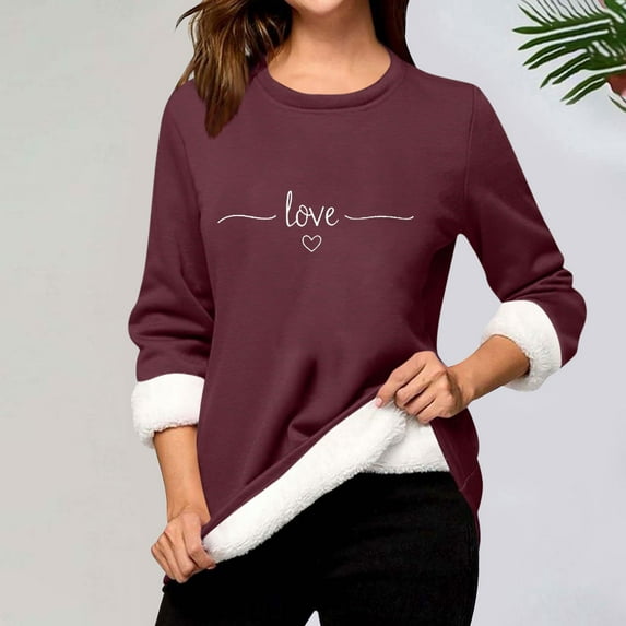 Neewe Women's Winter Warm Sherpa Lined Fleece Crewneck Sweatshirt Pullover Loungewear Tunic Tops