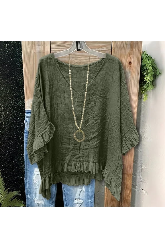 Womens 3/4 Length Sleeve Tops V Neck Tunic Tops Solid Color Flowy T Shirts Spring Summer Multiple Colors Available