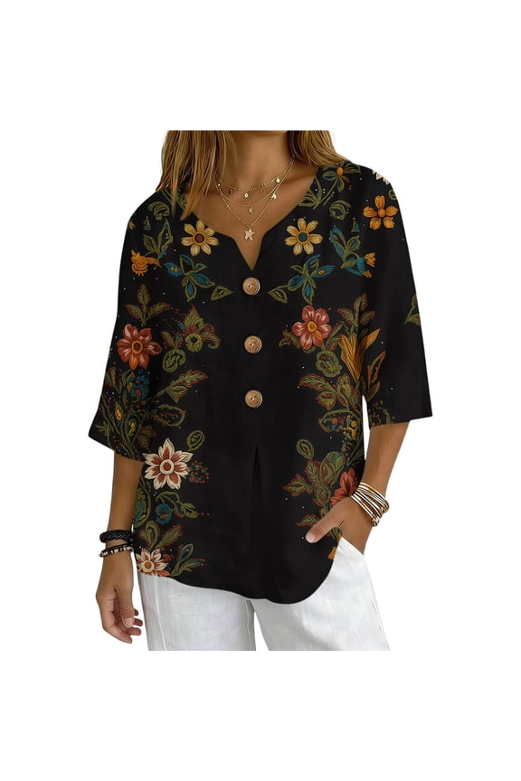 Womens 3/4 Sleeve Blouse Summer Tops Fall Shirt Fashion Blouses Beach Vacation Clothes Spring Tunic 2026 Trendy