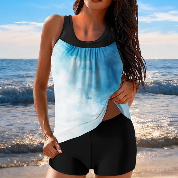 Neewe Womens Athletic 2 Piece Tankini Swimsuits with Shorts Swim Tank Tops with Sports Boyshorts Bathing Suits