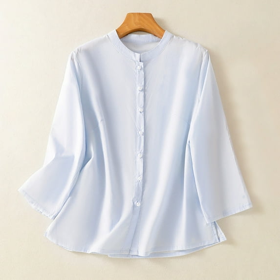 Neewe Womens Basic Shirts Long Sleeve Cotton Linen Tops Casual Collared Blouses Loose Fit