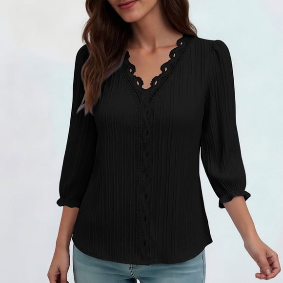 Neewe Womens Button Down Shirts 3/4 Sleeve Dress Blouses Business Casual Collared Oxford Tops