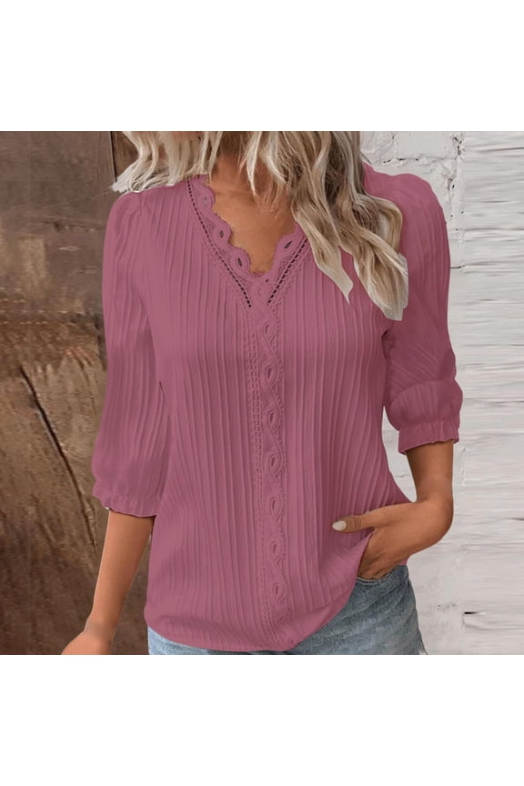 Womens Button Down Shirts 3/4 Sleeve Dress Blouses Business Casual Collared Oxford Tops