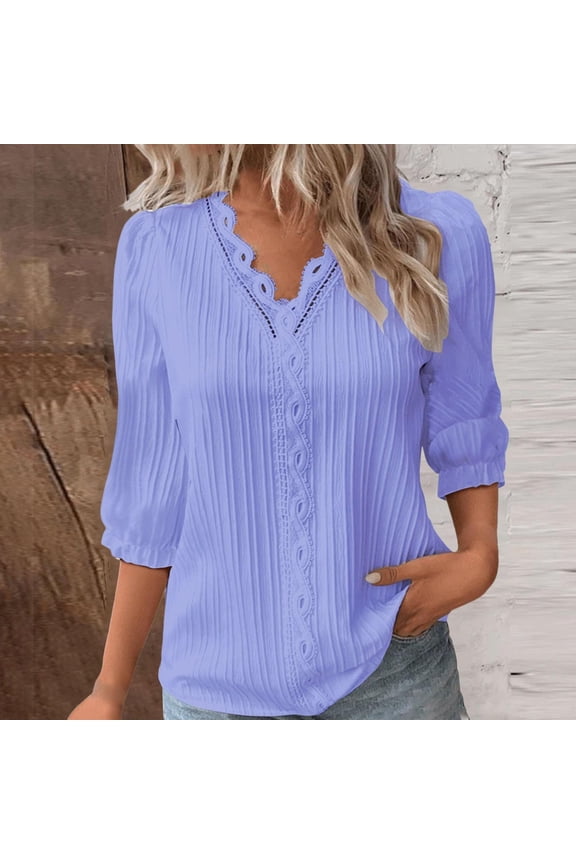 Womens Button Down Shirts 3/4 Sleeve Dress Blouses Business Casual Collared Tops