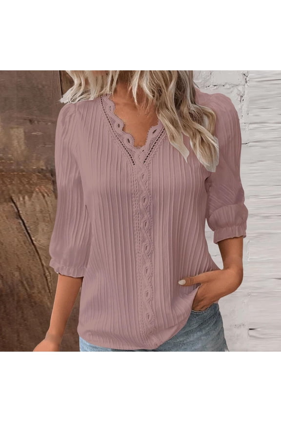 Womens Button Down Shirts 3/4 Sleeve Dress Blouses Business Casual Collared Tops