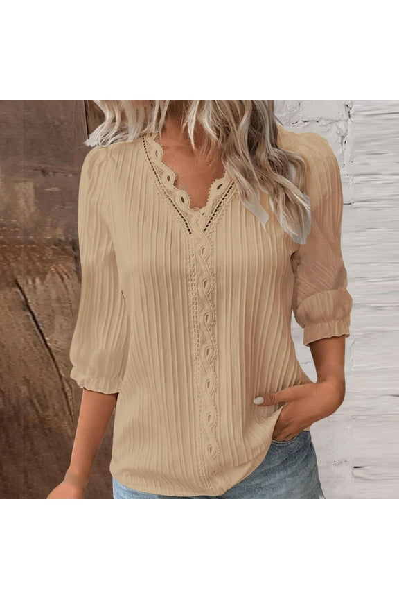 Womens Button Down Shirts 3/4 Sleeve Dress Blouses Business Casual Collared Tops