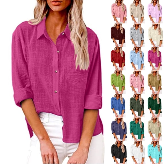 Neewe Womens Button Down Shirts Long Sleeve Gauze Tops Casual Collared Blouses Loose Fit